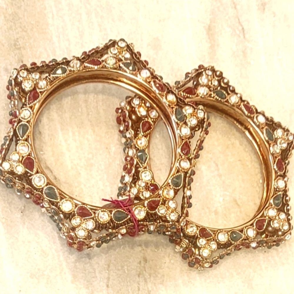 2 High Quality Synthetic Stone Bangle Bracelets 7"